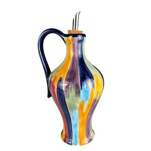 Tabletops Unlimited Madrid Hand Painted Ceramic Oil Cruet Multi Color‎ 8.5" F72Q